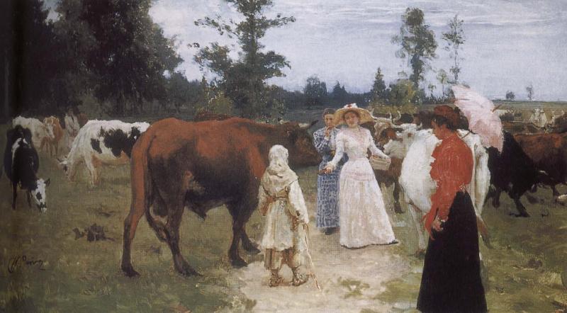 Ilia Efimovich Repin Girls and cows